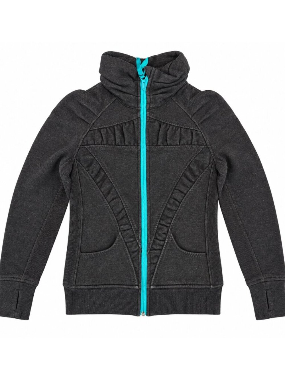 Ivivva by Lululemon Girls Full Zip Jacket Sz 10 Charcoal Teal Zip Funnel Neck